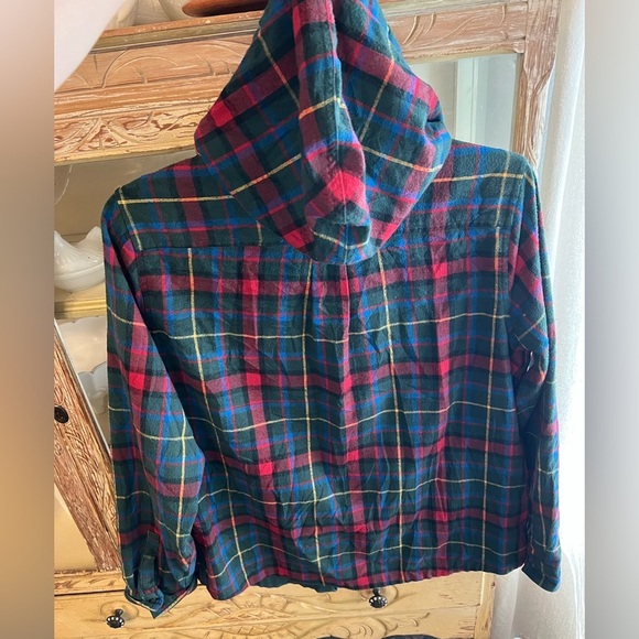 L.L. Bean Womens XL Multicolor Plaid Flannel Relaxed Hoodie - Picture 6 of 6